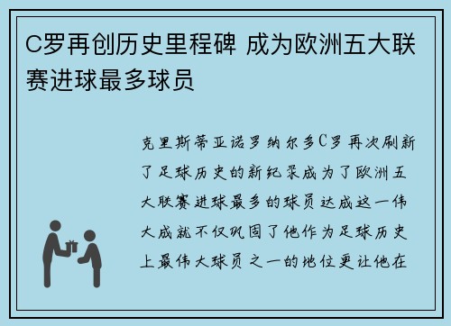 C罗再创历史里程碑 成为欧洲五大联赛进球最多球员